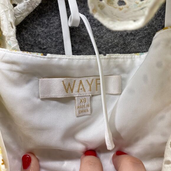 Wayf Blouse Women XS White Floral Lined Square Neck Long Sleeve Ruffle Cotton - Picture 5 of 9